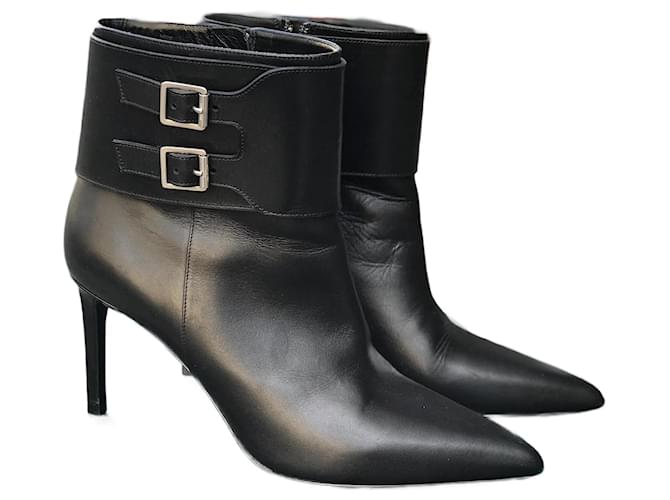 SAINT LAURENT  Ankle boots T.eu 38 Leather Black  ref.827691