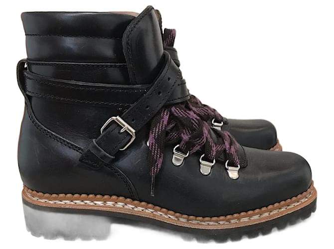 Autre Marque NON SIGNE / UNSIGNED  Ankle boots T.eu 38 Leather Black  ref.827805