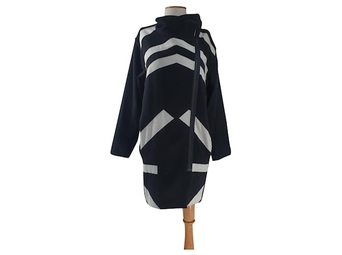 Helmut Lang Coats, Outerwear Black White Wool  ref.828003