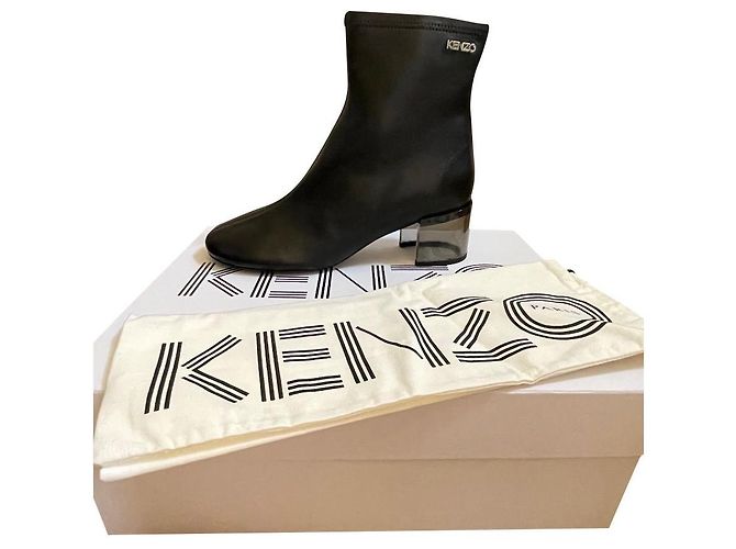 Kenzo K- round mid heeled ankle boots black leather