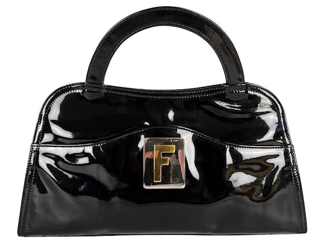 Fendi vintage handbag in black patent leather  ref.828212