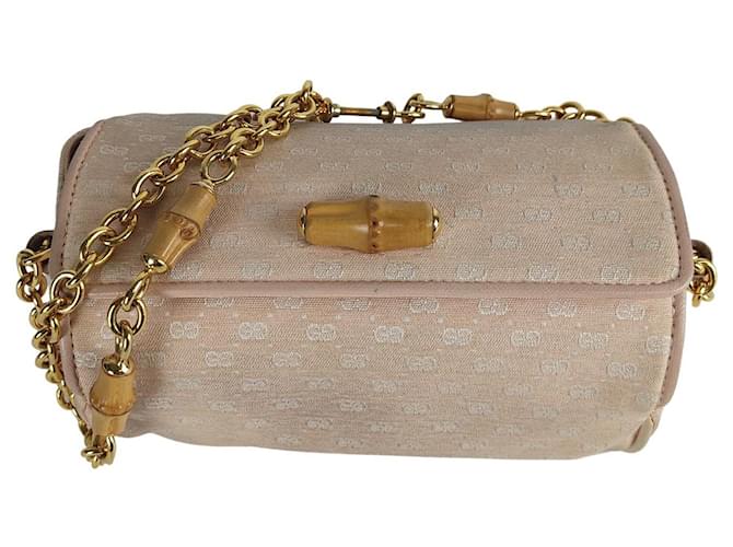 Bolsa tiracolo vintage Gucci Bamboo em canvas rosa GG Lona  ref.828217
