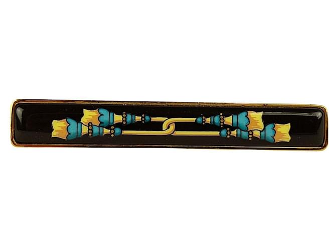 Hermès Grampo de gravata Hermes em esmalte e metal dourado Preto  ref.828219
