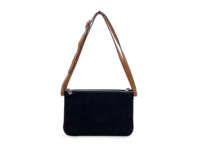 Céline Vintage Black C Macadam Suede Double Compartments Shoulder Bag  ref.828364