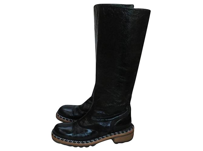 Chanel Boots Black Patent leather  ref.828408