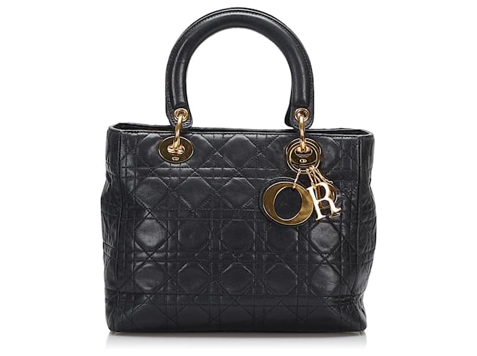 Dior Black Medium Cannage Lady Dior Leather  ref.828728