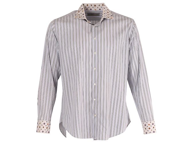Etro Gestreiftes Langarm-Hemd aus hellblauer Baumwolle