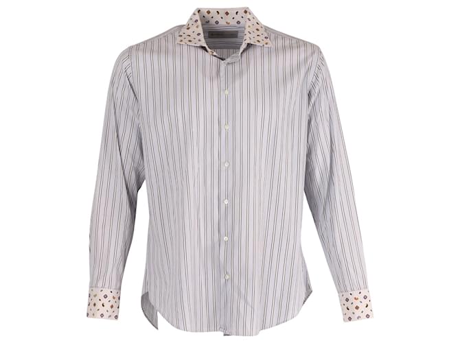 Etro Striped Long Sleeve Dress Shirt in Light Blue Cotton  ref.828779