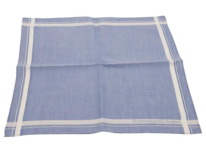 Quadrado de bolso com bordas listradas Ermenegildo Zegna em algodão azul  ref.828783