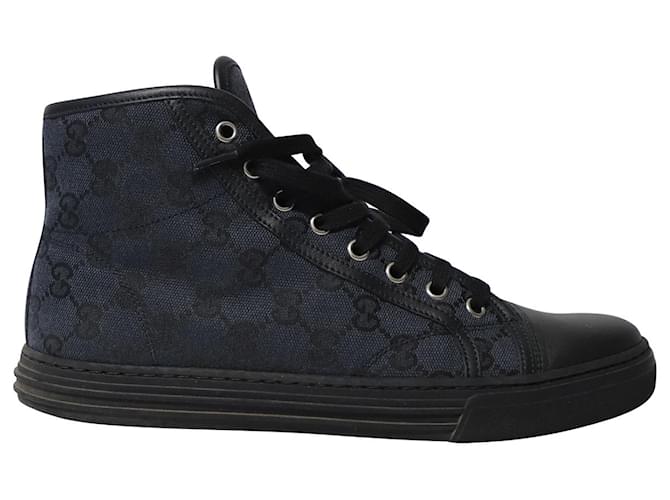 Gucci GG High Cut Sneakers in Navy Blue Canvas Cloth  ref.828793