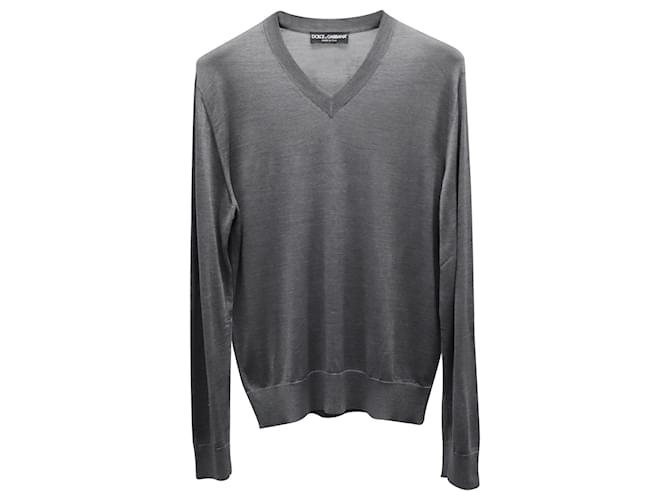Dolce & Gabbana V-neck Sweater in Grey Silk  ref.828796