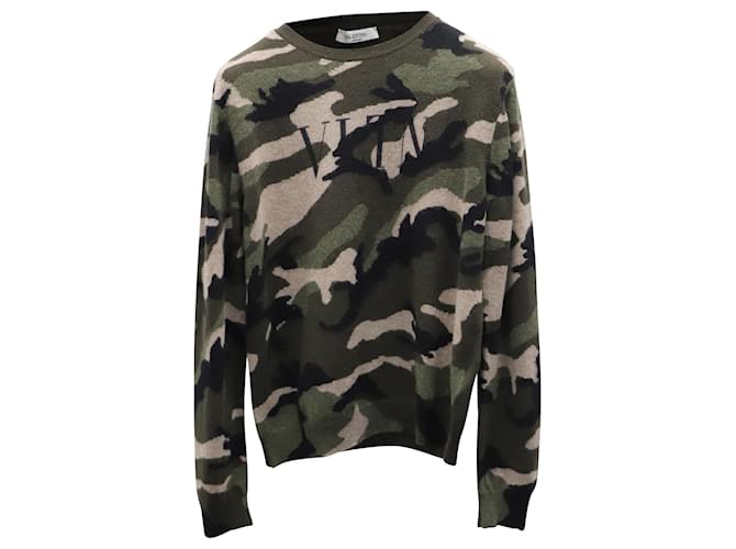 Valentino Garavani Camouflage Rundhals-Sweatshirt aus grünem Kaschmir Wolle  ref.828799