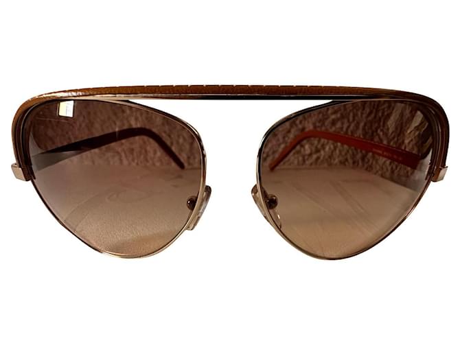 Fendi Vintage Ledersonnenbrille in Karamellfarbe Metall  ref.829136