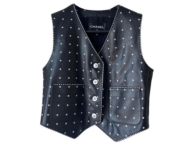 Chanel LOGO CC ärmellose Lederweste schwarz