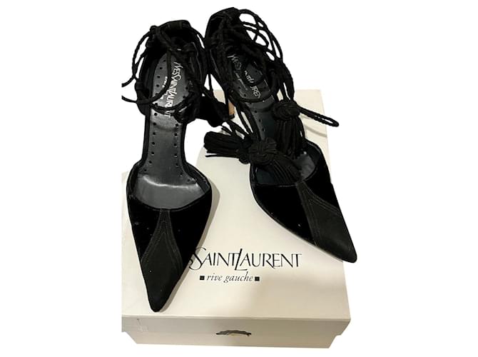 Yves Saint Laurent Chaussures de soirée YSL Sevilla en velours et chevreau Cuir Noir  ref.829178