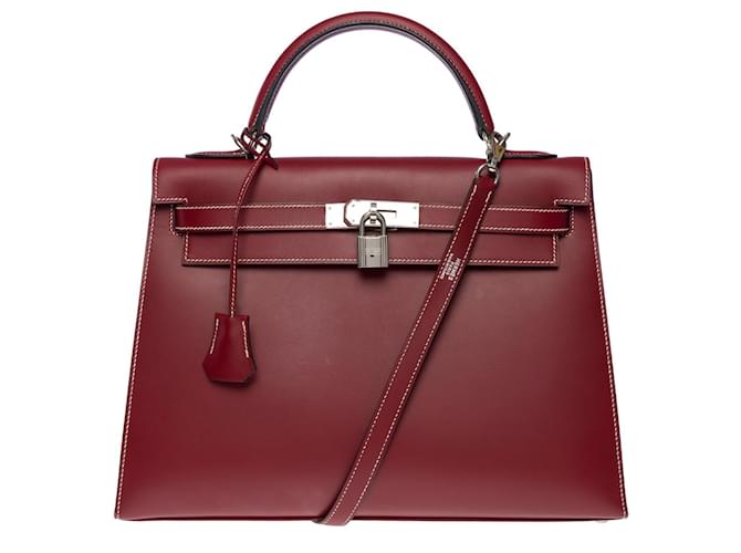 Hermès Kelly handbag 32 saddler leather shoulder strap Chamonix Red H  ref.829257