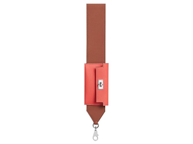 Hermès Taschenanhänger Braun Pink Leder  ref.829375