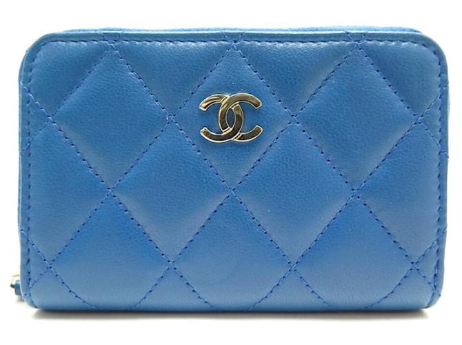 Timeless NEW CHANEL PURSE ZIPPERED BLUE LEATHER QUILTED BLUE