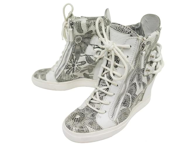 GIUSEPPE ZANOTTI SNEAKERS WEDGES 38 CANVAS AND LEATHER SHOES White  ref.829501