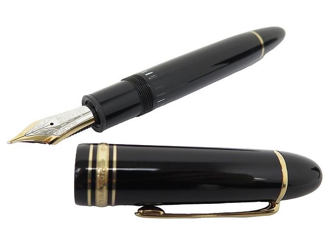 CANETA DE PENA MEISTERSTUCK MONTBLANC 149 RESINA PRETA DOURADA + CAIXA DE CANETA LANCEL Preto