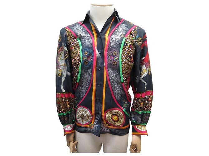 Hermès CAMICIA CAMICIA FUOCHI D'ARTIFICIO HERMES SCIARPA 38 M CAMICIA IN SETA MULTICOLORE