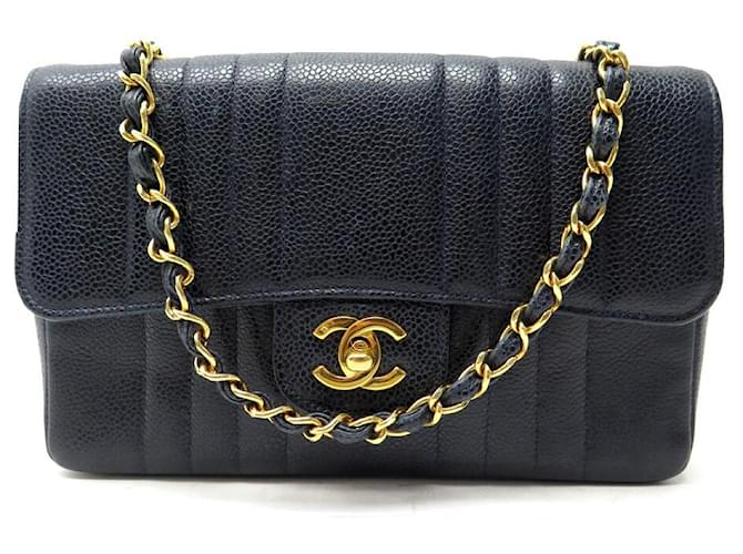 CHANEL TIMELESS VERTICAL CAVIAR LEATHER NAVY BLUE PURSE HAND BAG