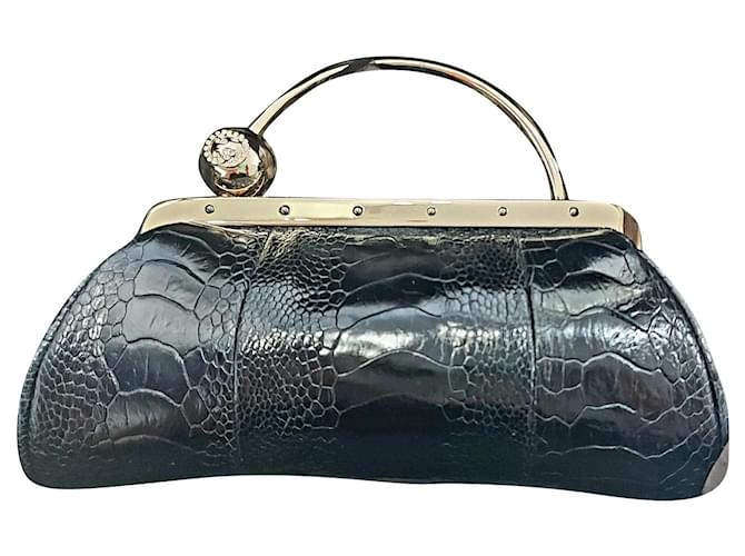 Bolsa Gucci Leather Crocodile Black Pochette armação de metal Preto Couros exóticos  ref.829822
