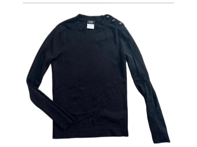 Cambon Chanel Strickwaren Schwarz Baumwolle Wolle