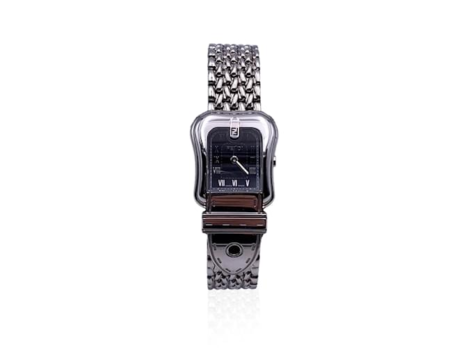 Fendi Acier inoxydable B. BUCKLE 3800 L montre-bracelet à quartz cadran noir Argenté  ref.830087