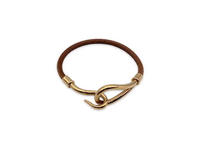 Hermès Hermes Light Brown Leather Gold Metal Jumbo Hook Bracelet  ref.830088