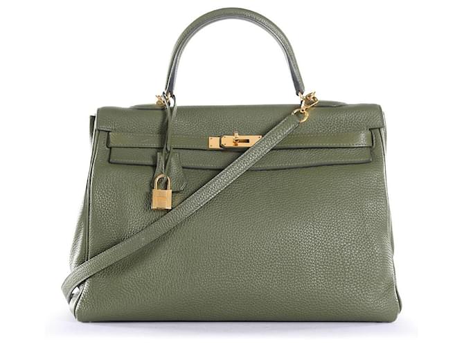 Hermès Hermes Olive Green Clemence Leather Gold Hardware Kelly Retourne 35 Bag  ref.830545