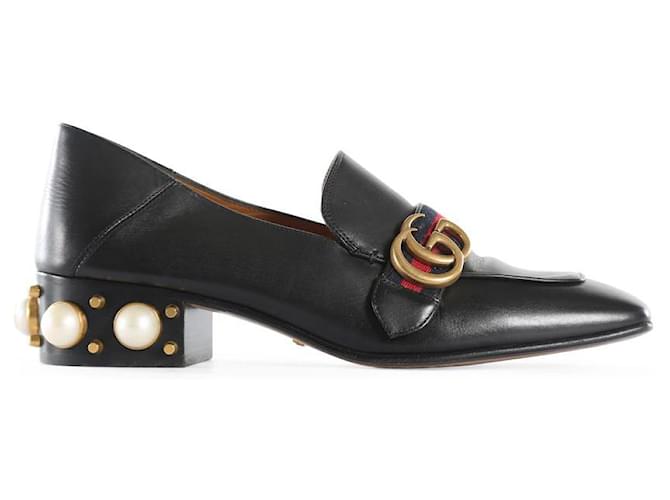 Gucci Mocassins à talons mi-hauts en cuir noir ornés de perles G Web  ref.830604 - Joli Closet