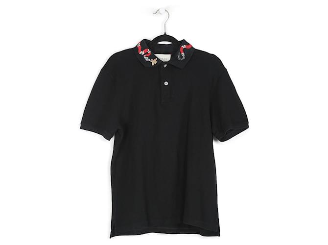 Polo Shirt with Bee Embroidery Black Cotton Piqué