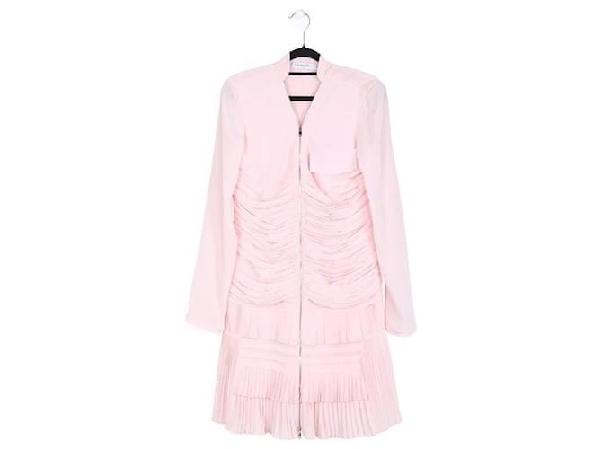 Christian Dior Silk Front Zip Up Dress With Long Sleeves Pink  ref.830681