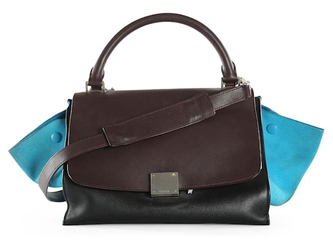 Céline Celine Black/Burgundy/Blue Leather & Suede Small Trapeze Handle Bag Multiple colors  ref.830717