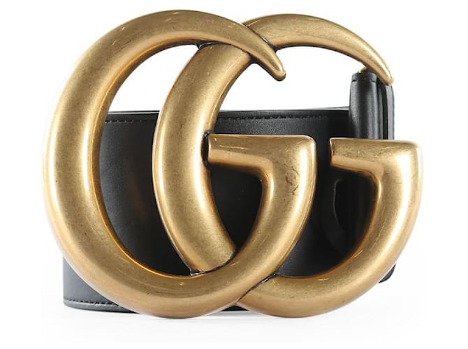 Gucci Black Leather Double G Wide Belt  ref.830764