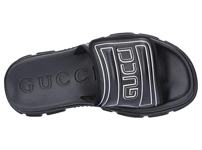 Sandalia tipo zapatilla de piel Gucci Negro Cuero Goma  ref.830872