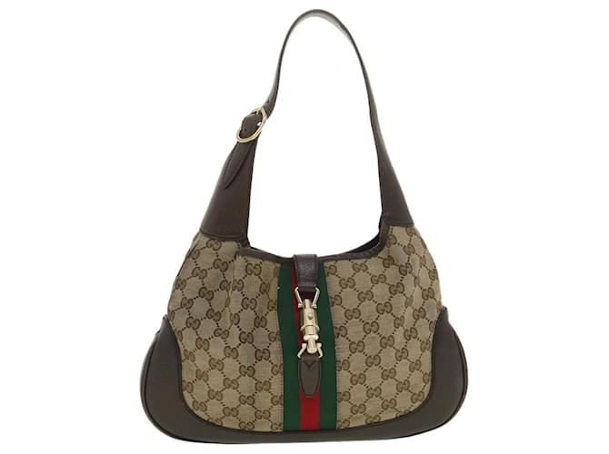 GUCCI Web Sherry Line GG Canvas Jackie Shoulder Bag Beige 153696 Auth yk6048 Red Green Cloth  ref.830941
