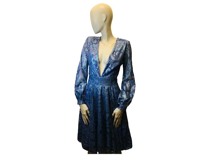 Autre Marque Alkoholisches Guipure-Kleid Blau Polyester  ref.831028