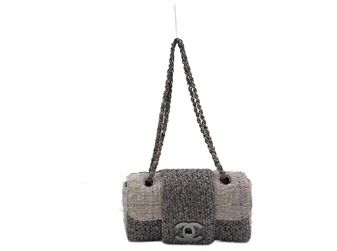 Bolsa Chanel de tweed marrom com aba  ref.831766