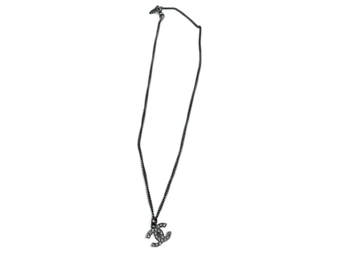 Silberfarbene CC-Halskette mit Strasssteinen von Chanel Metall  ref.831860