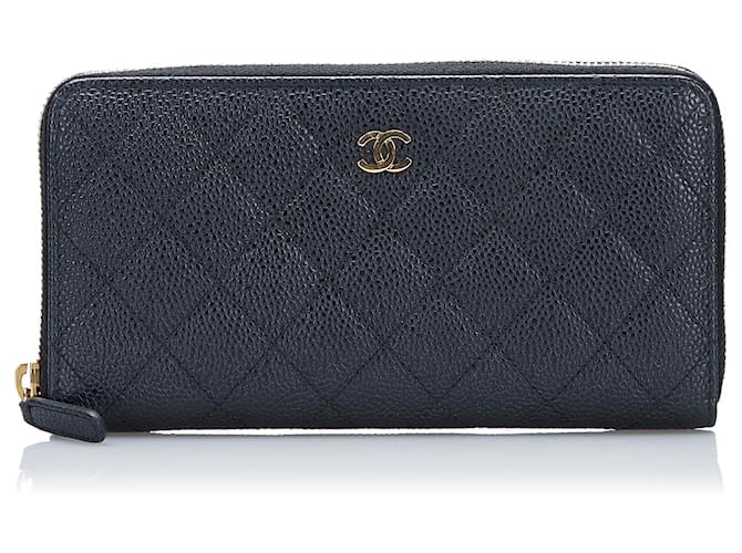 Chanel Black CC Caviar Zip Around Wallet Leather  ref.832974