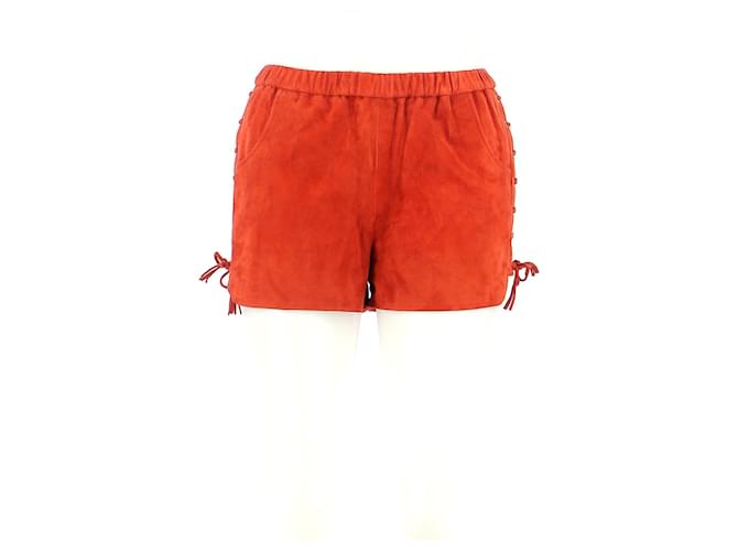 Maje Pantalones cortos Naranja Cuero  ref.833023