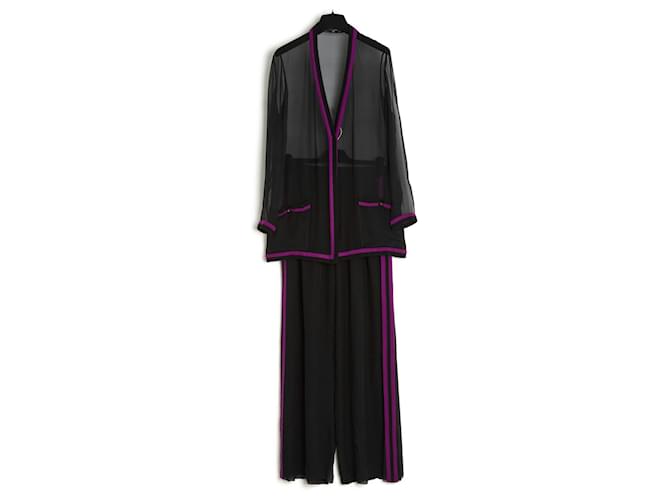 Chanel 94Traje A Suit Black Silk Chiffon ES36 Negro Seda  ref.833033