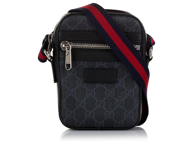 Gucci Black GG Supreme Canvas and Leather Web Backpack Gucci