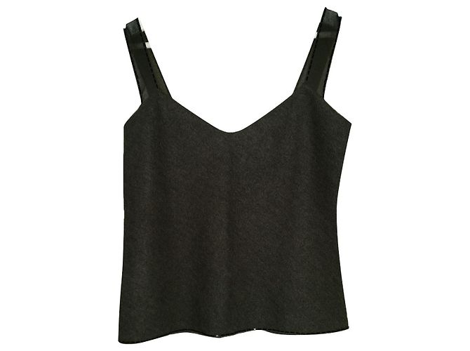 Top Prada de Lã Khaki com Borda de Pérolas Caqui