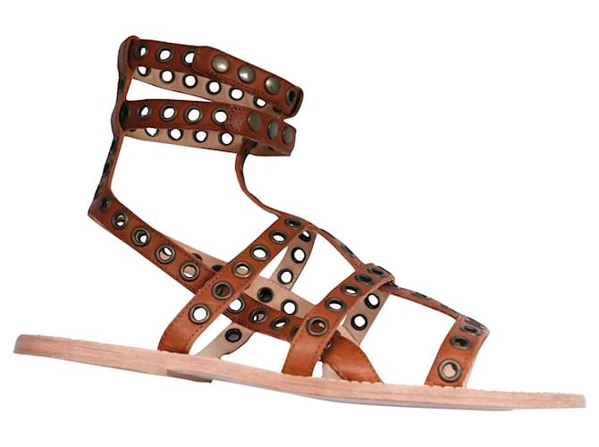 Isabel Marant grommet gladiator sandals Brown Chestnut Leather  ref.831004