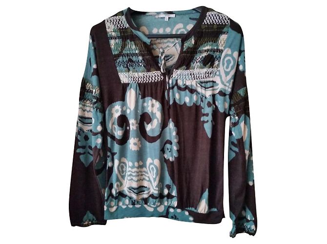 Túnica Kenzo em viscose verde chocolate e creme