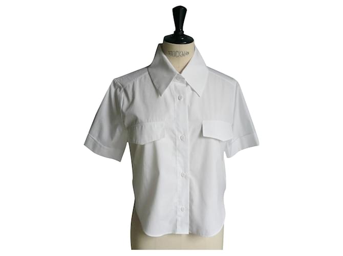 CHANEL Nuova camicia bianca Logo dietro T36 Bianco Cotone  ref.831018