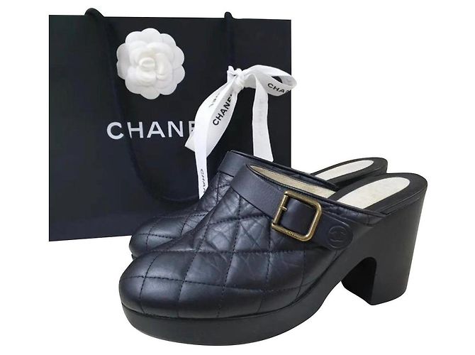 Chanel Black Quilted Leather Mules Clogs